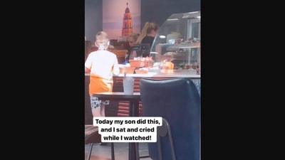 The image, taken from &nbsp;the Instagram video, shows the kid with autism placing his own order for the first time. (Instagram/@my_boy_blue_2017)