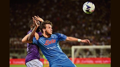 Kvaratskhelia was signed to the Russian club Rubin Kazan. He moved from that club when Fifa allowed players to break such contracts after Russia’s invasion of Ukraine. He has since made an explosive debut with Napoli. (AP) Kvaratskhelia was signed to the Russian club Rubin Kazan. He moved from that club when Fifa allowed players to break such contracts after Russia’s invasion of Ukraine. He has since made an explosive debut with Napoli. (AP)