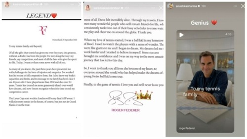 Kareena Kapoor and Anushka Sharma paying tribute to Roger Federer on his retirement from sports. Kareena Kapoor and Anushka Sharma paying tribute to Roger Federer on his retirement from sports. 