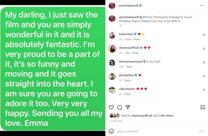 Shabana Azmi shares a message she received from Emma Thompson. Shabana Azmi shares a message she received from Emma Thompson.