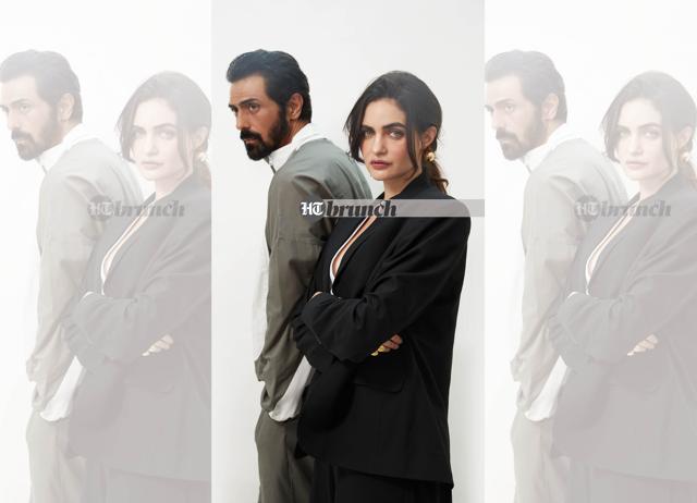 Gabriella says, “I knew that they [Arjun Rampal’s daughters] already have their parents and that I was coming in as a third party, so I needed to make sure that I didn’t do anything that was not in my space to do”; On Gabriella: Blazer by Staple; Waistcoat by Shivani Mehta; Pants by Turn Black; Earcuff and rings by Ambar House; Earrings by Ineze; On Arjun: Coord set by Space (Sasha Jairam)