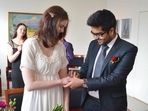 Marriage minus the hassle: Alina and Bharat on their wedding day(Alina Hepp-Chaudhary) Marriage minus the hassle: Alina and Bharat on their wedding day(Alina Hepp-Chaudhary)