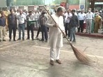 The railway minister was seen participating in the drive outside the Hazrat Nizamuddin Railway Station of the national capital. The railway minister was seen participating in the drive outside the Hazrat Nizamuddin Railway Station of the national capital.
