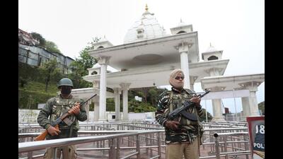 Security personnel stand guard outside the Vaishno Devi shrine. (PTI File photo) Security personnel stand guard outside the Vaishno Devi shrine. (PTI File photo)