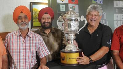 (From left) Chandigarh Golf Club president Col HS Chahal (retd), vice-president Dr GS Kochhar and Chandigarh Golf League tournament director Brendon de Souza with the league trophy during a media interaction on the club premises on Friday. (Ravi Kumar/HT) (From left) Chandigarh Golf Club president Col HS Chahal (retd), vice-president Dr GS Kochhar and Chandigarh Golf League tournament director Brendon de Souza with the league trophy during a media interaction on the club premises on Friday. (Ravi Kumar/HT)