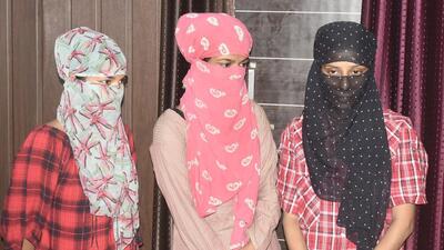 Ghaziabad, India - September 17, 2022: Ghaziabad Police arrested three women in connection to extortion via fraudulent mobile application, in Ghaziabad, India, on Saturday, September 17, 2022. (Photo by Sakib Ali /Hindustan Times) Ghaziabad, India - September 17, 2022: Ghaziabad Police arrested three women in connection to extortion via fraudulent mobile application, in Ghaziabad, India, on Saturday, September 17, 2022. (Photo by Sakib Ali /Hindustan Times)