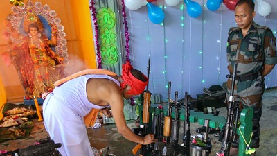 Technicians, skilled persons, architects, sculptors, carpenters, and mechanics perform Vishwakarma puja in their factories and workshops to seek Lord Vishwakarma's blessings. (PTI)