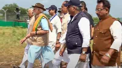 The Prime Minister said that the grassland ecosystem would be restored again and biodiversity will increase further. "It is true that, when nature and environment are protected, then our future is also secure. The avenues for growth and prosperity also open up. When cheetahs run again in Kuno National Park, the grassland ecosystem will be restored again, and biodiversity will increase further," said PM Modi. (PTI) The Prime Minister said that the grassland ecosystem would be restored again and biodiversity will increase further. "It is true that, when nature and environment are protected, then our future is also secure. The avenues for growth and prosperity also open up. When cheetahs run again in Kuno National Park, the grassland ecosystem will be restored again, and biodiversity will increase further," said PM Modi. (PTI)
