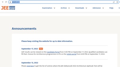 JEE Advanced AAT 2022 result released at jeeadv.ac.in JEE Advanced AAT 2022 result released at jeeadv.ac.in