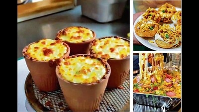 A cheese-momo kulhad pizza in Ghaziabad. Melted cheese atop phuchkas in Kolkata. A cheese-pull momo pizza in Allahabad, baked in a takeout tin-foil tray. (Photos: Youthbitz, allahabadifoodie, av.jit.bis_kolkata) A cheese-momo kulhad pizza in Ghaziabad. Melted cheese atop phuchkas in Kolkata. A cheese-pull momo pizza in Allahabad, baked in a takeout tin-foil tray. (Photos: Youthbitz, allahabadifoodie, av.jit.bis_kolkata)