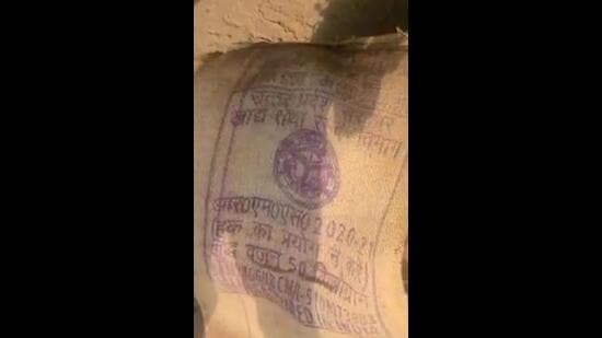Gunny bags stamped by the UP government found at the accused arthiya’s rice sheller mills who was arrested in the food grain transportation scam. (HT)