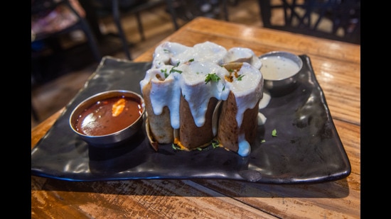 The cheese burst dosa at Pure Milk & Snacks, Mumbai. (Pratik Chorge / HT Photo)