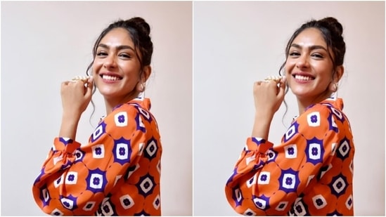 Mrunal, assisted by makeup artist Lochan, decked up in nude eyeshadow, black eyeliner, black kohl, mascara-laden eyelashes, contoured cheeks and a shade of nude lipstick.(Instagram/@mrunalthakur)