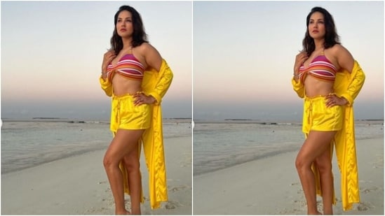Styled by fashion stylist Hitendra Kapopara, Sunny wore her tresses into messy wavy curls as she posed for the cameras.(Instagram/@sunnyleone)
