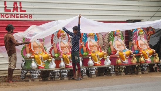 Lord Vishwakarma is the creator of all the palaces of Hindu Gods and Goddesses along with their weapons and vehicles.(PTI)
