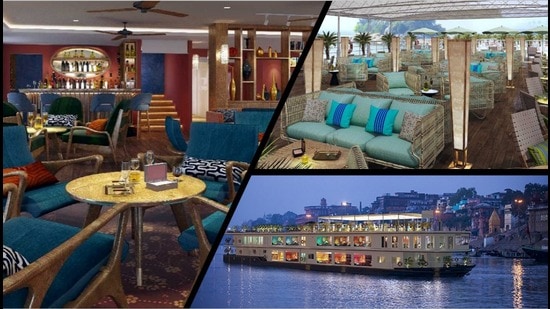 The lounge and deck of the 18-cabin Ganga Vilas. ‘Our mission is to regenerate our riparian routes, forgotten since the advent of the railways and thereafter the roadways,’ says Raj Singh, chairman of Antara cruises.