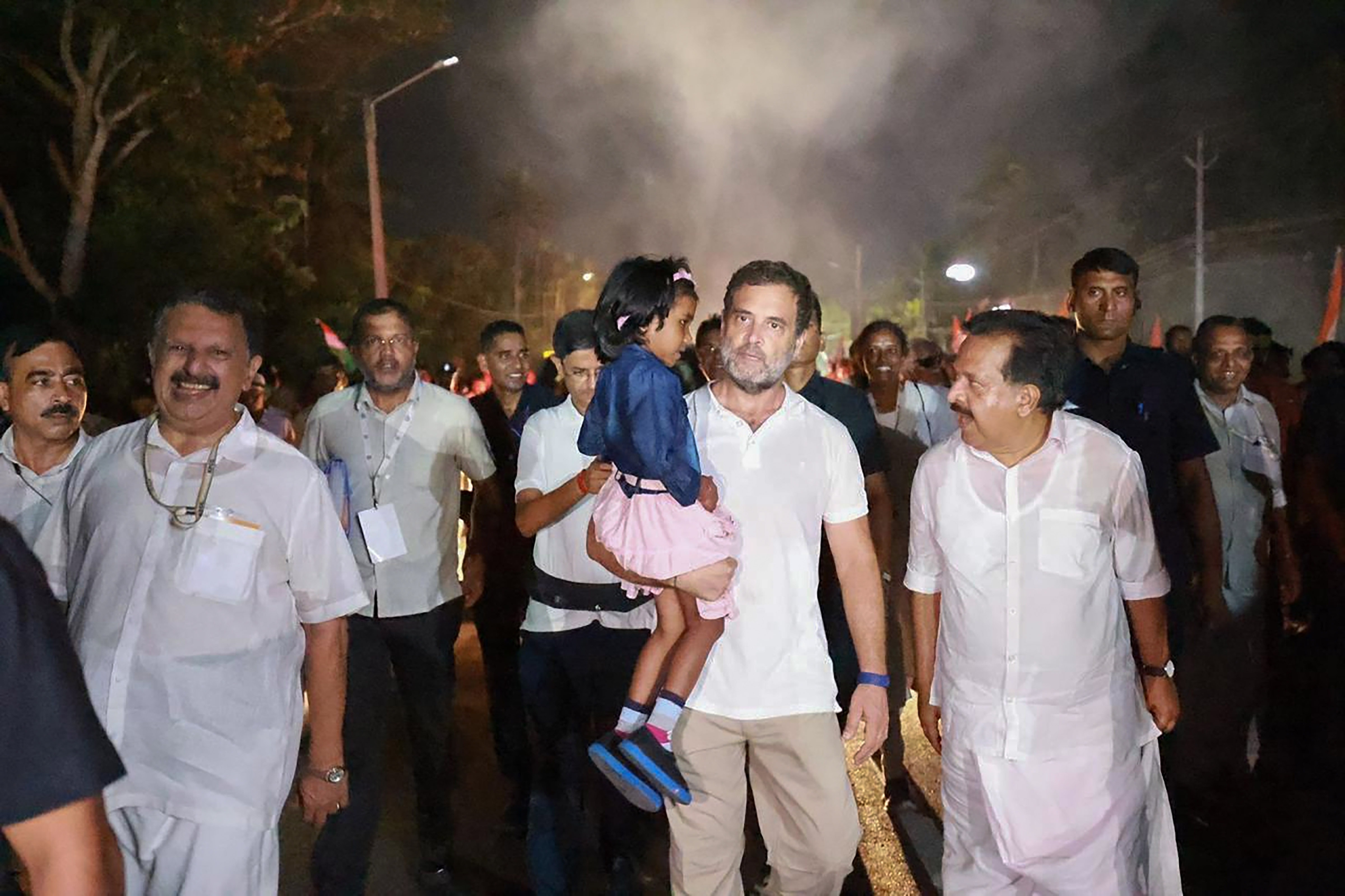 Congress leader Rahul Gandhi with a child during the party's 'Bharat Jodo Yatra', in Alappuzha district. (PTI) Congress leader Rahul Gandhi with a child during the party's 'Bharat Jodo Yatra', in Alappuzha district. (PTI)