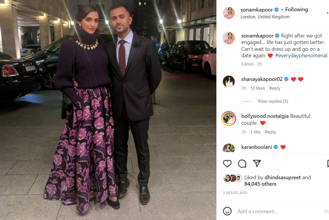 Sonam Kapoor shared an old photo with Anand Ahuja on Instagram.&nbsp;
