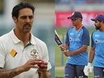 Mitchell Johnson; Rahul Dravid with Rohit Sharma