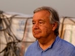 UN Secretary-General Antonio Guterres addresses the media during a a news conference.