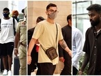 Team India stars (L-R) Jasprit Bumrah, Virat Kohli, and Hardik Pandya arrive in Mohali for the upcoming T20I against Australia, which will be played on Tuesday.(Punjab Cricket Association)