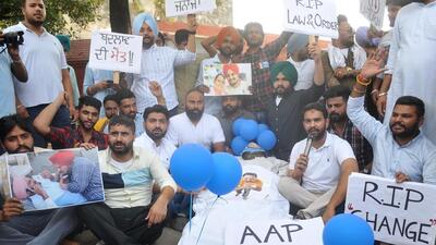 The accused was part of the NSUI protest against unemployment and policies of the AAP government in Punjab in Chandigarh on Saturday. (Ravi Kumar/HT)