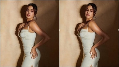 Janhvi minimally accessorised her look for the day in golden earrings with white studded stones. (Instagram/@janhvikapoor)