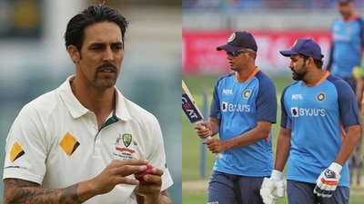 Mitchell Johnson; Rahul Dravid with Rohit Sharma Mitchell Johnson; Rahul Dravid with Rohit Sharma