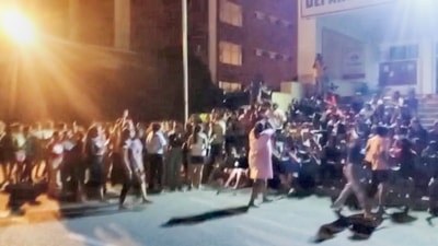 Students of the Chandigarh University protest on the campus in Mohali on Saturday night, (PTI) Students of the Chandigarh University protest on the campus in Mohali on Saturday night, (PTI)