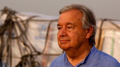 UN Secretary-General Antonio Guterres addresses the media during a a news conference. (Reuters)
