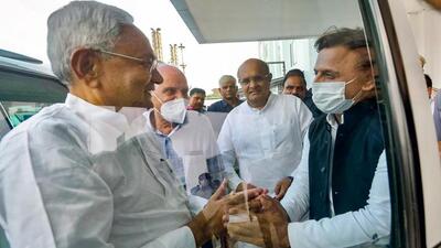 Bihar chief minister Nitish Kumar greets Samajwadi Party national Akhilesh Yadav in New Delhi on September 6. (PTI PHOTO) Bihar chief minister Nitish Kumar greets Samajwadi Party national Akhilesh Yadav in New Delhi on September 6. (PTI PHOTO)