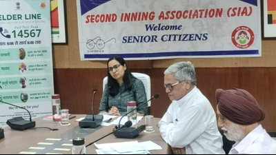 Nitika Pawar listening to seniors at a meeting called by Second Innings Association on Sunday. (HT File)