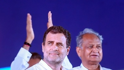 (File) Rajasthan chief minister Ashok Gehlot with Congress leader Rahul Gandhi during the launch of 'Bharat Jodo Yatra', in Kanyakumari. (PTI Photo/Atul Yadav) (File) Rajasthan chief minister Ashok Gehlot with Congress leader Rahul Gandhi during the launch of 'Bharat Jodo Yatra', in Kanyakumari. (PTI Photo/Atul Yadav)