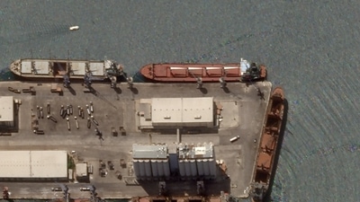 A ship carrying first Ukraine grain cargo docks at the Tartus port in Syria August 15, 2022.&nbsp; (REUTERS)