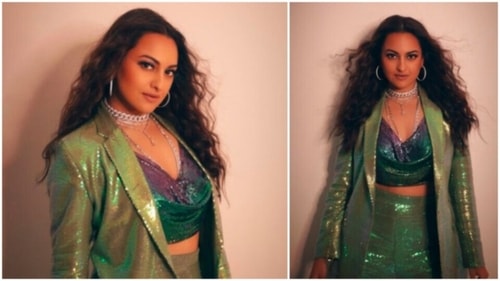 Sonakshi Sinha opted for a silver chain shaped choker, layered necklace and hoop earrings. (Instagram/@aslisona) Sonakshi Sinha opted for a silver chain shaped choker, layered necklace and hoop earrings. (Instagram/@aslisona)