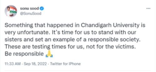 Sonu Sood's tweet on the Chandigarh University video leak