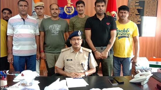 The suspects in police custody on Sunday. (Parveen Kumar/ HT)