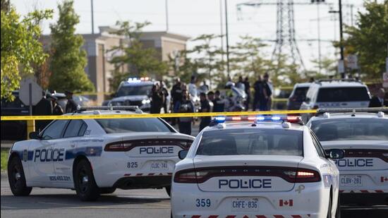 Police officers gather at the scene of a shooting in Mississauga, Ontario, Canada on Monday, September 12, 2022. (AP) Police officers gather at the scene of a shooting in Mississauga, Ontario, Canada on Monday, September 12, 2022. (AP)