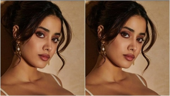 Assisted by makeup artist Riviera Lynn, Janhvi decked up in nude eyeshadow, black eyeliner, black kohl, mascara-laden eyelashes, contoured cheeks and a shade of nude lipstick.(Instagram/@janhvikapoor)