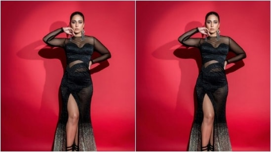 Hina’s fashion diaries are treat for sore eyes. A few days back, Hina raised the hotness quotient in a sheer black sequined gown.(Instagram/@realhinakhan)