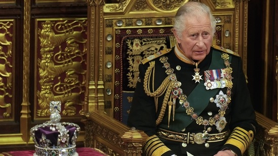 Queen Elizabeth II's Funeral: Prince Charles reads the Queen's speech next to her crown.(AP File)