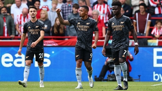 Gabriel Jesus celebrates after scoring Arsenal's second goal(REUTERS)