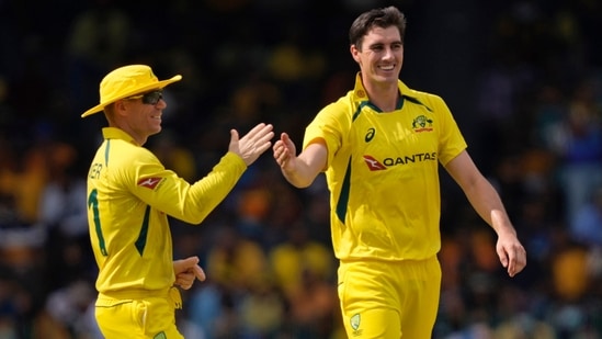 Pat Cummins and David Warner celebrate after a wicket(AP/File Photo)