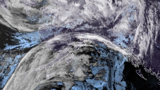 Satellite image shows a storm off the western coast of Alaska.(AFP)