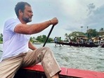 Congress leader Rahul Gandhi participates in a snake boat race exhibition, at Punnamada lake in Alappuzha on Monday. (ANI Photo)(Congress Twitter) Congress leader Rahul Gandhi participates in a snake boat race exhibition, at Punnamada lake in Alappuzha on Monday. (ANI Photo)(Congress Twitter)