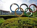 FILE PHOTO: The Olympic rings are pictured in front of the International Olympic Committee (IOC) headquarters in Lausanne, Switzerland,