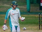Australian cricketer Tim David during a practice session in Mohali(PTI) Australian cricketer Tim David during a practice session in Mohali(PTI)
