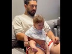 Yuvraj Singh and his son watch the clip of him scoring ‘six sixes’ for India. (Instagram/@yuvisofficial) Yuvraj Singh and his son watch the clip of him scoring ‘six sixes’ for India. (Instagram/@yuvisofficial)