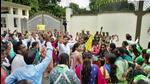 People celebrate outside Jharkhand chief minister Hemant Soren's residence over the amendment of the state's domicile policy in Ranchi on Thursday. (PTI)