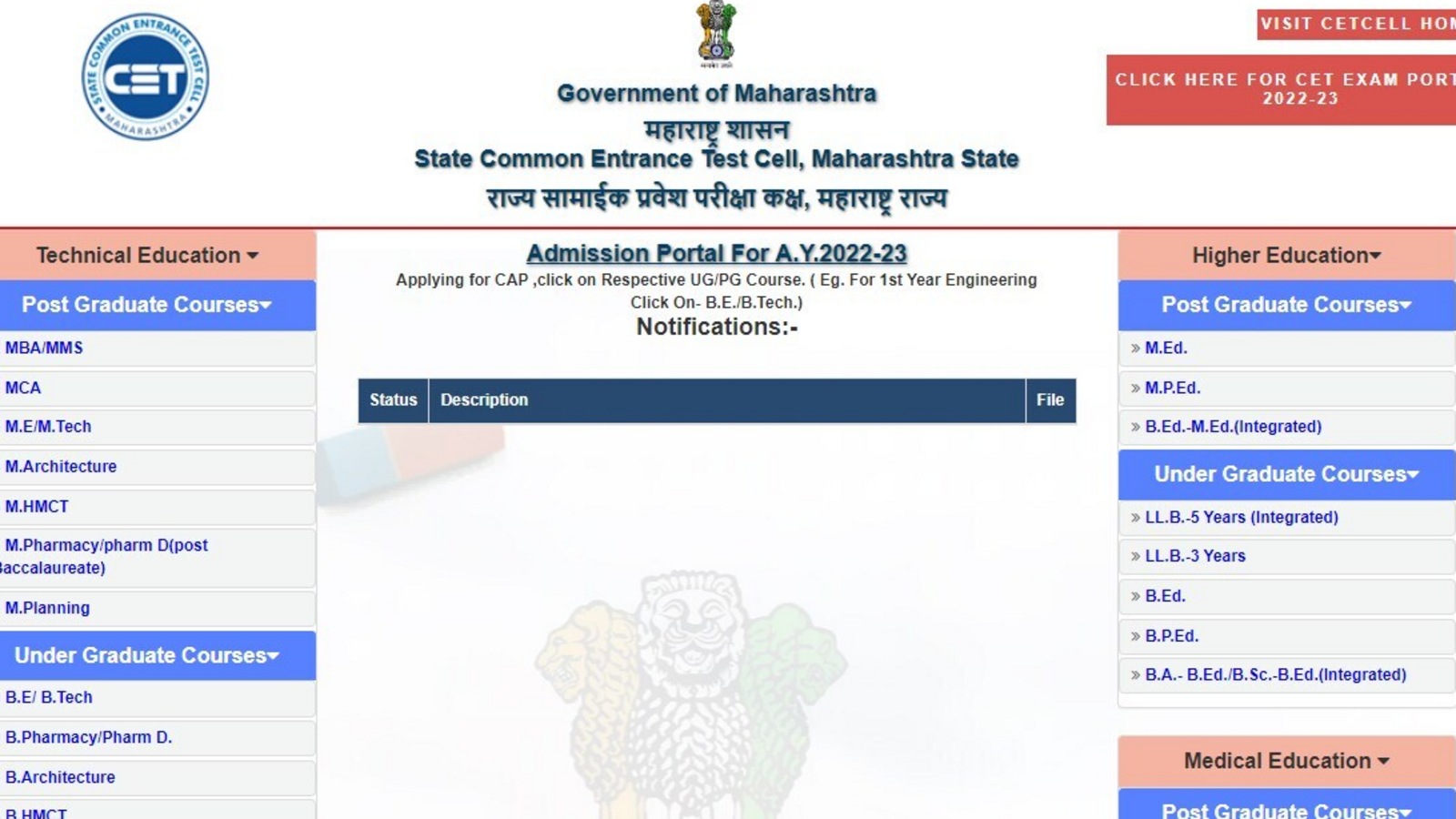 MHT CET Counselling CAP Portal Launched Engg Medical Admissions To 